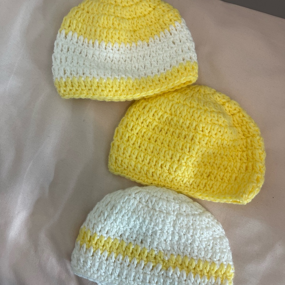 Yellow and White Kids Crochet Beanie Set